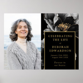 黒金ゴールドの葬儀お祝いライフフォトサイン ポスター