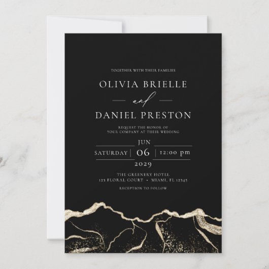 黒金ゴールドアゲエレガントテモダン結婚ト 招待状 (正面)