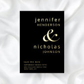 黒金ゴールドアンパサンド結婚式の日付の保存 箔招待状