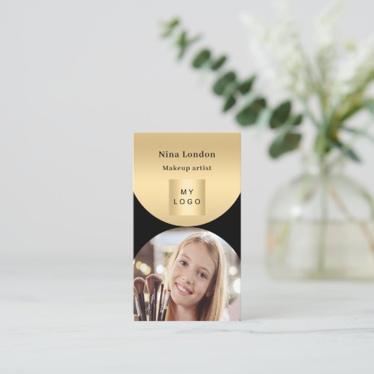 黒金ゴールドアーチ写真Qrソーシャルメディアのロゴ 名刺 (スタンド正面)