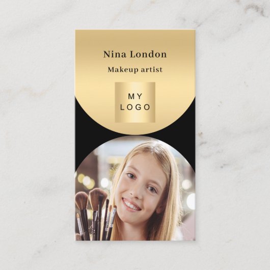 黒金ゴールドアーチ写真Qrソーシャルメディアのロゴ 名刺 (正面)