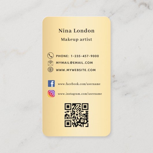 黒金ゴールドアーチ写真Qrソーシャルメディアのロゴ 名刺 (裏面)