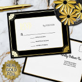 黒金ゴールドアールデコおもしろいフローラ結婚式RSVPリターン 箔招待状ポストカード