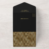 黒金ゴールドアールデコ幾何学的QRコード結婚ズ オールインワン招待状 (外側)