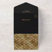 黒金ゴールドアールデコ波パターンQRコード結婚s オールインワン招待状 (外側)