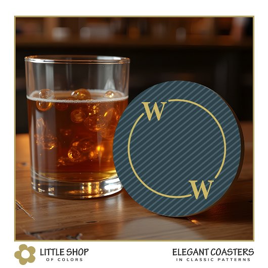 黒金ゴールドエレガントピンスプレイモノグラム ラウンドペーパーコースター