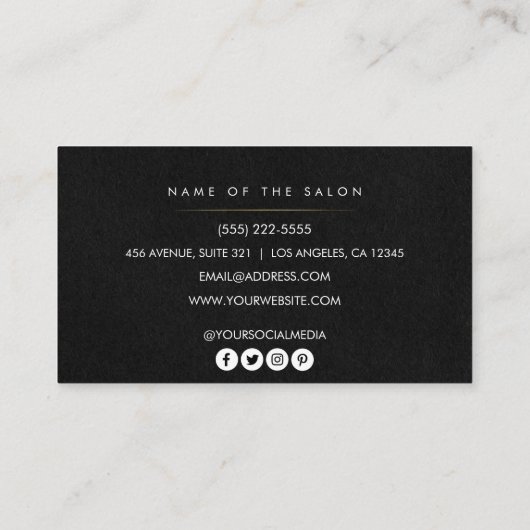 黒金ゴールドエレガントヘアスタイリストのシザーミニマリスト 名刺 (裏面)