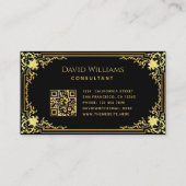 黒金ゴールドエレガントヴィンテージ書道QRコード 名刺 (裏面)