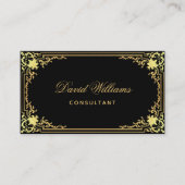 黒金ゴールドエレガントヴィンテージ書道QRコード 名刺 (正面)