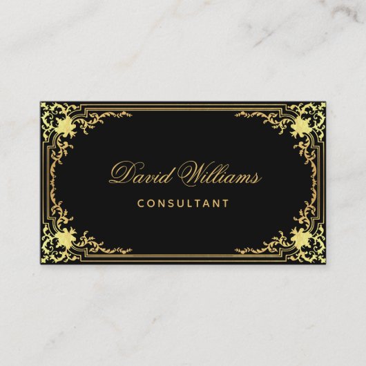 黒金ゴールドエレガントヴィンテージ書道QRコード 名刺 (正面)