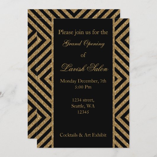 黒金ゴールドエレガント企業のパーティの招待状 招待状 (正面/裏面)