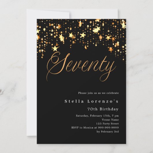 黒金ゴールドエレガント星70歳 招待状 (正面)