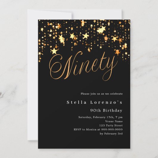 黒金ゴールドエレガント星90歳 招待状 (正面)