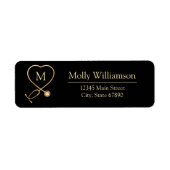 黒金ゴールドエレガント聴診器モノグラムアドレス ラベル (正面)