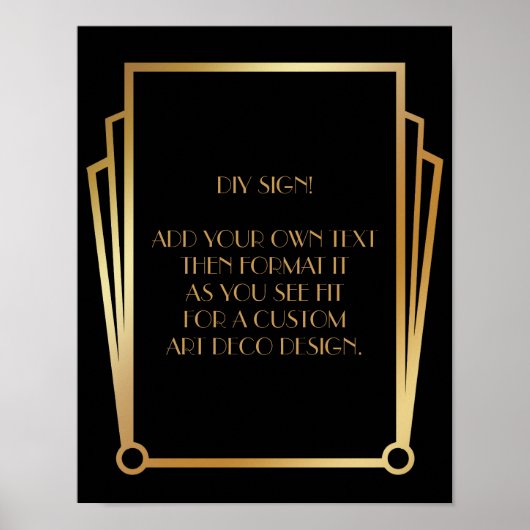 黒金ゴールドカスタムアールデコDIY結婚徴候 ポスター (正面)
