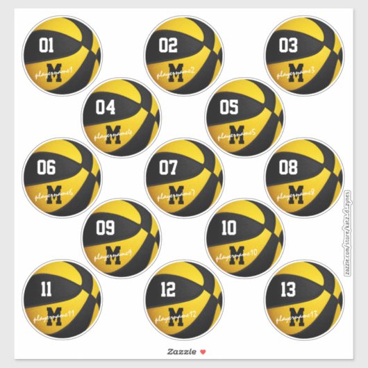 黒金ゴールドカスタムバスケットボール13選手の名前 シール (シート)