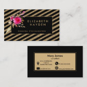 黒金ゴールドグリッターストライプフローラ名刺 名刺 (正面/裏面)