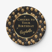 黒金ゴールドグリッターバルーン誕生日応援 ペーパープレート (正面)