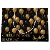 黒金ゴールドグリッターバルーン誕生日応援 ラージペーパーバッグ (正面)