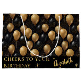 黒金ゴールドグリッターバルーン誕生日応援 ラージペーパーバッグ (裏面)