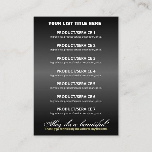 黒金ゴールドグリッター価格原料製品範囲 名刺 (裏面)