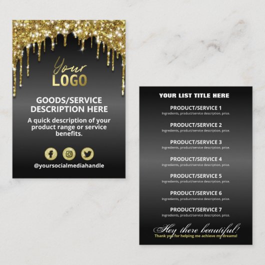 黒金ゴールドグリッター価格原料製品範囲 名刺 (正面/裏面)