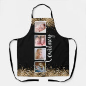 黒金ゴールドグリッター名前をカスタムする エプロン (正面)