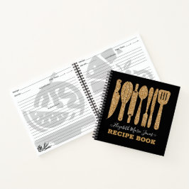 黒金ゴールドグリッター料理器具レシピ3リングや輪B ノートブック