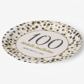黒金ゴールドグリッター紙吹雪100誕生日 ペーパープレート (アングル)