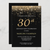 黒金ゴールドグリッター30歳パーソナライズされた時代 招待状 (正面/裏面)
