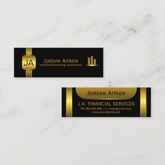 黒金ゴールドコイン小さな垂直CPA会計士 スキニー名刺 (正面/裏面)