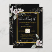 黒金ゴールドゴシックダスティ白花水彩 招待状 (正面/裏面)
