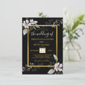 黒金ゴールドゴシックダスティ白花水彩 招待状 (スタンド正面)