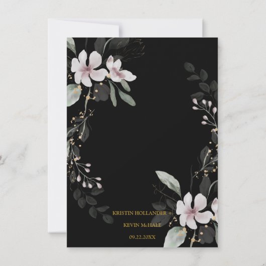 黒金ゴールドゴシックダスティ白花水彩 招待状 (裏面)