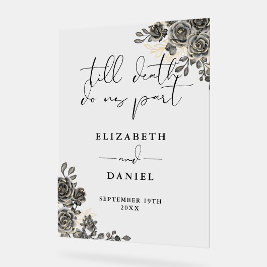 黒金ゴールドゴシックバラ結婚フローラ アクリルサイン (傾斜)