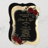 黒金ゴールドゴシック赤緑フローラ 招待状 (正面/裏面)