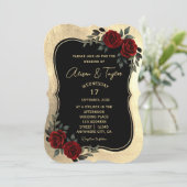 黒金ゴールドゴシック赤緑フローラ 招待状 (スタンド正面)