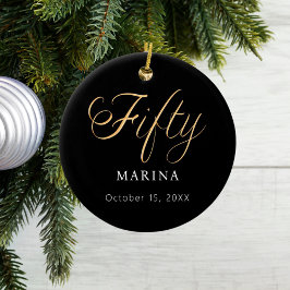 黒金ゴールドスクリプト名50th birthday セラミックオーナメント