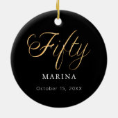 黒金ゴールドスクリプト名50th birthday セラミックオーナメント (裏面)