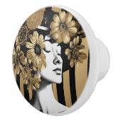 黒金ゴールドストライプ女性花ノブセラミックプル セラミックノブ (右)