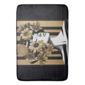 黒金ゴールドストライプ女性花風呂マット バスマット (正面縦)