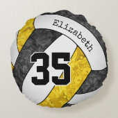 黒金ゴールドスポーツチームの色の女の子バレーボール ラウンドクッション (裏面)