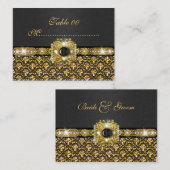 黒金ゴールドダマスク「テーブル結婚番号」 プレイスカード (正面/裏面)