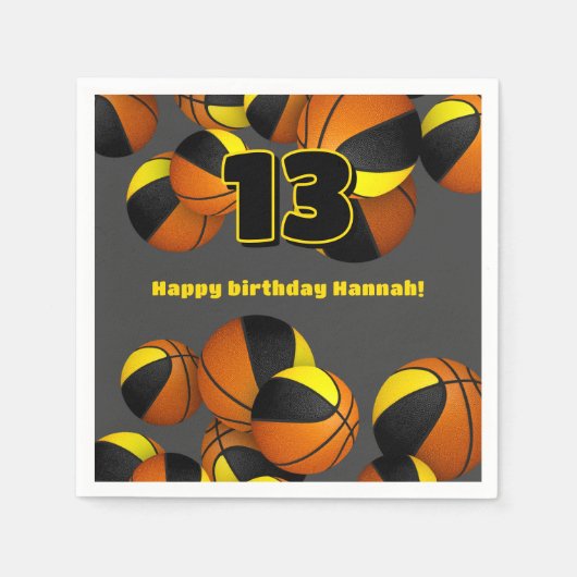 黒金ゴールドバスケットチームカラースポーツパーティー スタンダードカクテルナプキン (正面)