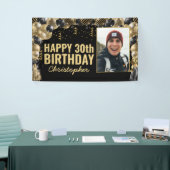 黒金ゴールドバルーン紙吹雪フォトハッピーバースデー 横断幕 (トレードショー)