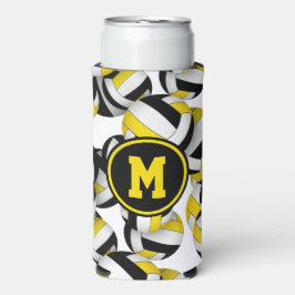 黒金ゴールドバレーボールパターンwプレイヤーモノグラム スリム缶クーラー