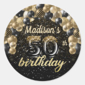 黒金ゴールドパーソナライズされた50誕生日 ラウンドシール (正面)