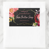 黒金ゴールドピンクフローラ水彩せっけん 長方形シール (バッグ)