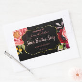 黒金ゴールドピンクフローラ水彩せっけん 長方形シール (封筒)