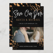 黒金ゴールドフォトメフェイクタル金ゴールド白タイポグラフィ セーブザデート (正面/裏面)